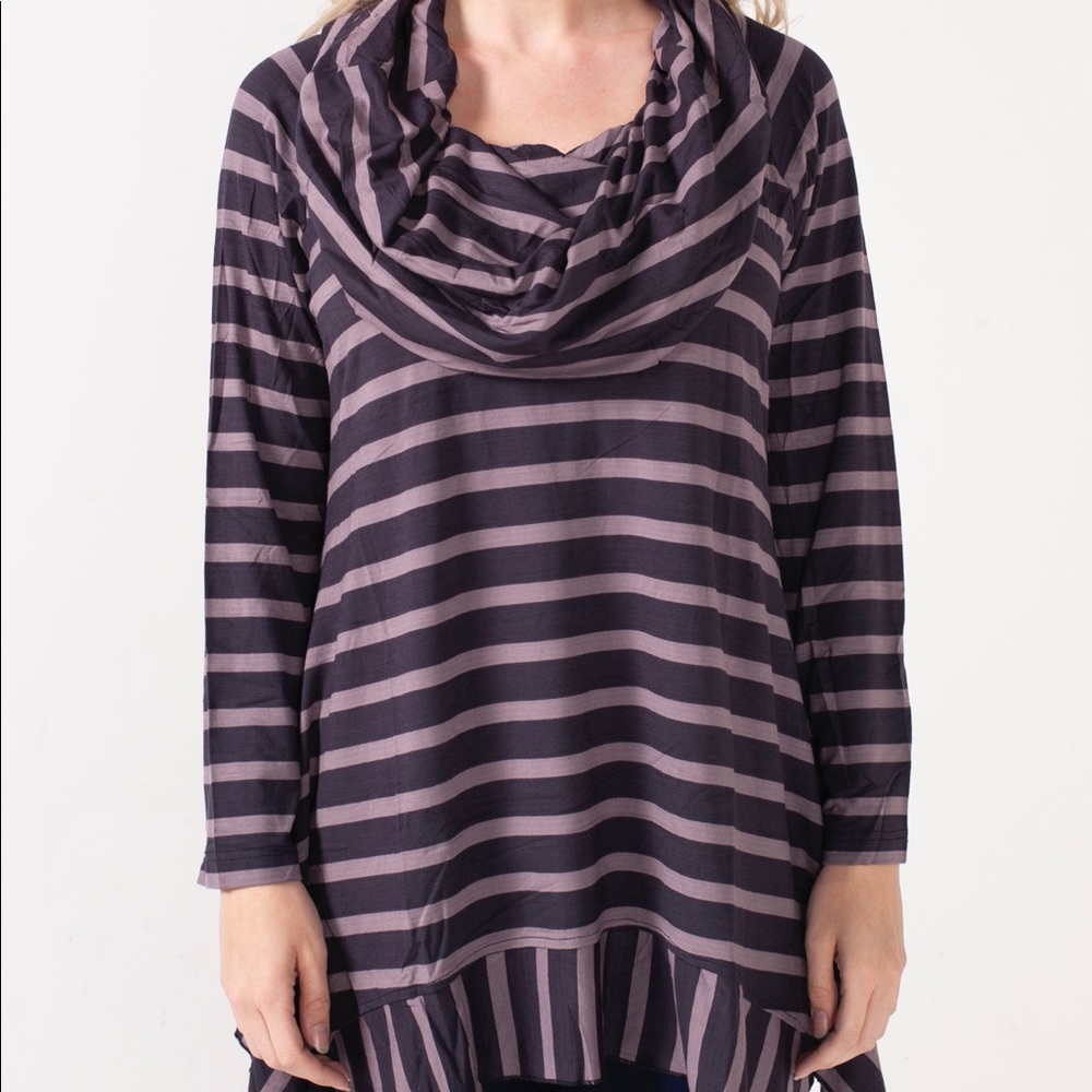 Mocha stripe cowl neck tunic